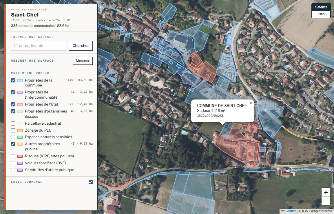 Fiche cadastrale de base d'une parcelle sur la carte publique gratuite